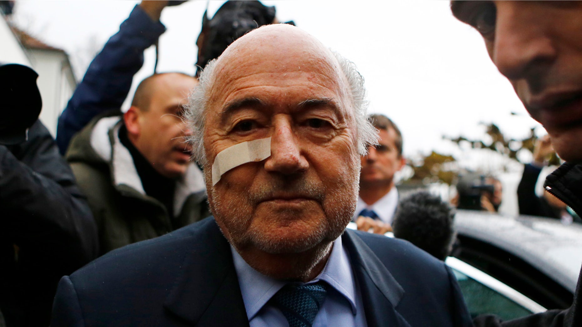 Suspended FIFA President Sepp Blatter arrives for a news conference in Zurich, Switzerland, Monday, Dec. 21, 2015 after he has been banned for 8 years from all football related activities. (AP Photo/Matthias Schrader)