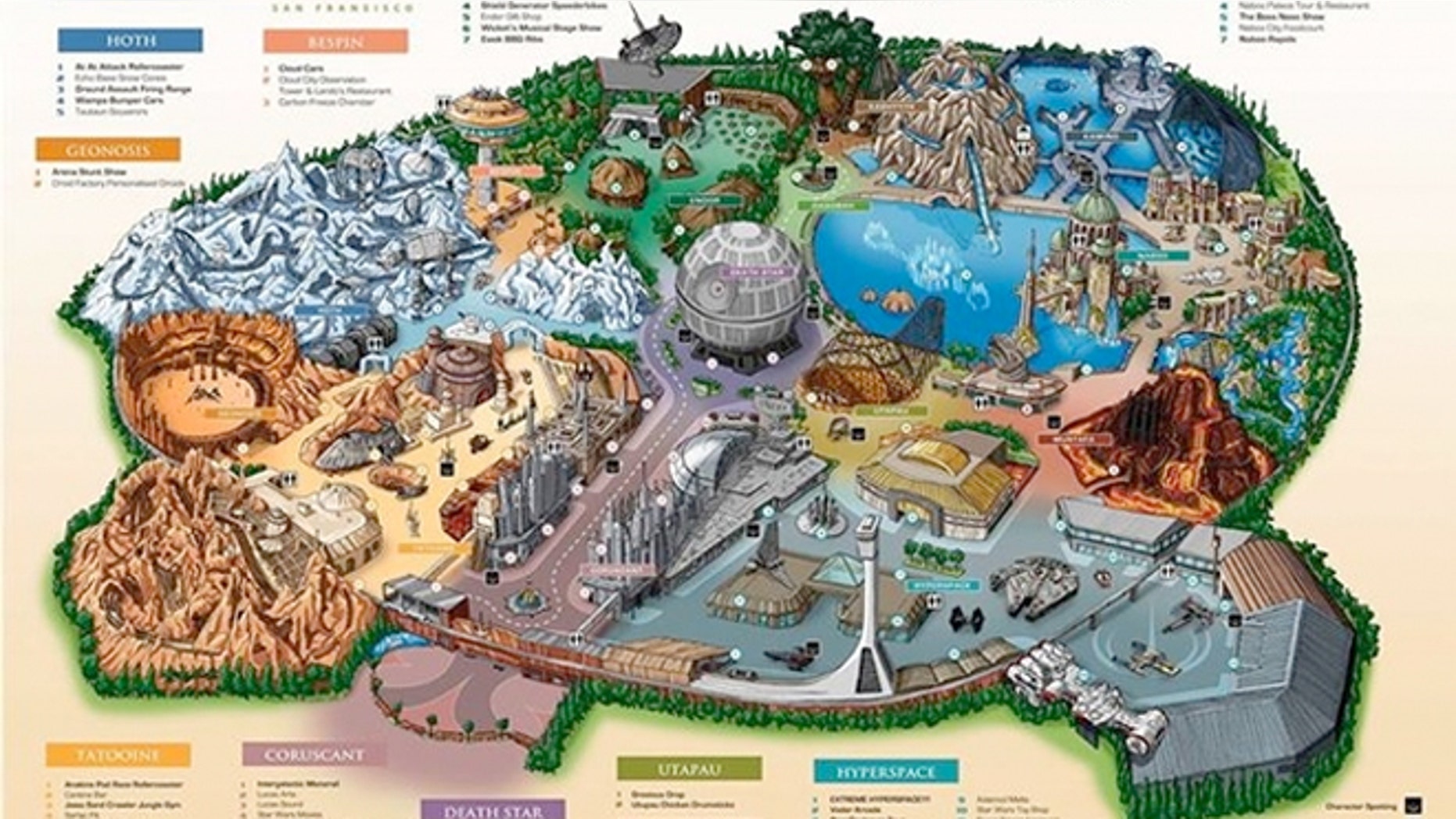 An artist’s rendering of the promised theme park might look like this, complete with various "lands" ripped from our favorite “Star Wars” movies.