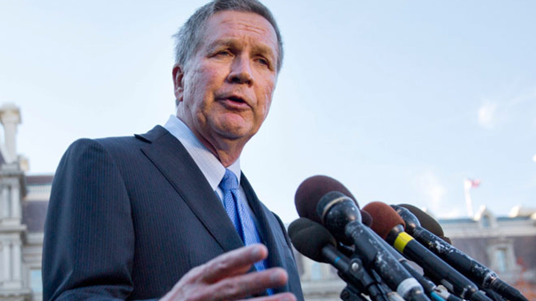 FILE 2016: Ohio Gov. John Kasich answers questions from reporters outside the West Wing of the White House