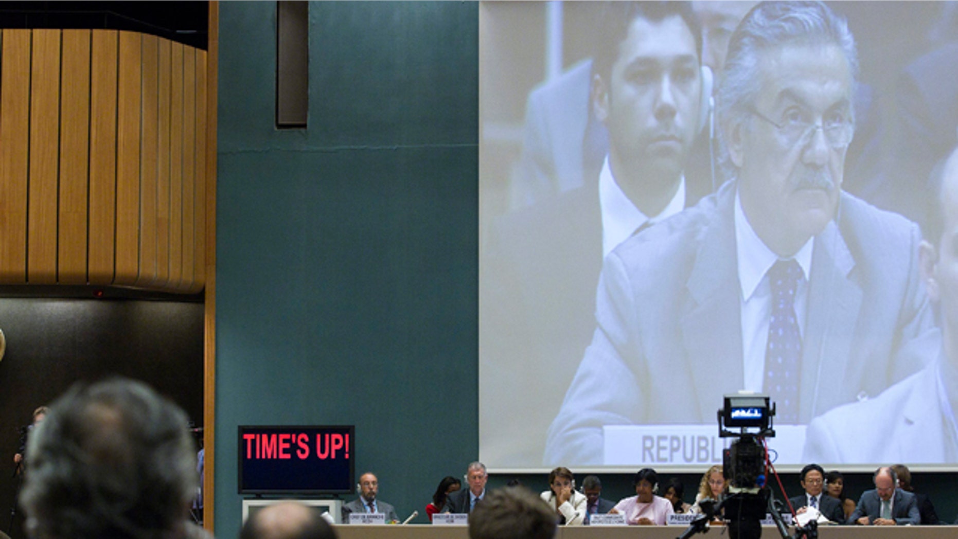 Aug. 22: Faysal Khabbaz Hamoui, Ambassador of the Permanent Representative Mission of Syrian Arab Republic to Geneva, speaks during the Human Rights Council special session on the situation of human rights in the Syrian Arab Republic at the European headquarters of the United Nations in Geneva, Switzerland.