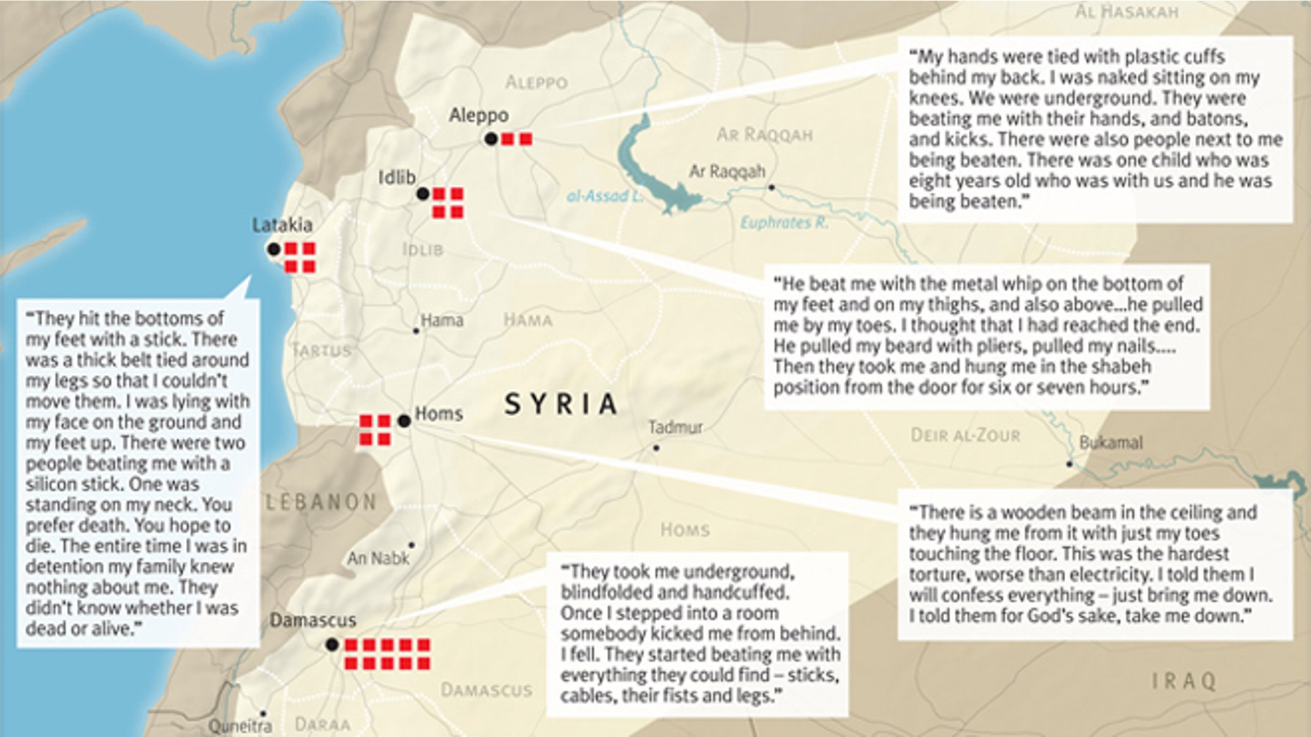 A map of torture centers outlined in the report.