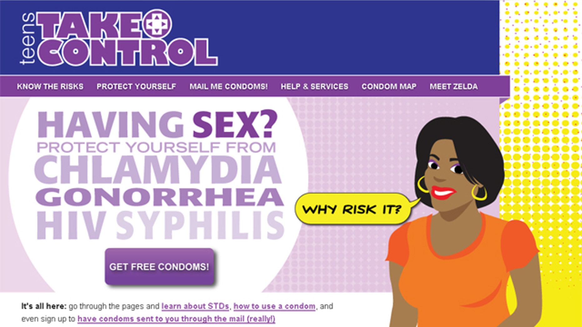 The website, which instructs visitors to use condoms "each and every time," provides an interface where users can request free male condoms mailed directly to their doorstep. (TakeControlPhilly.org)