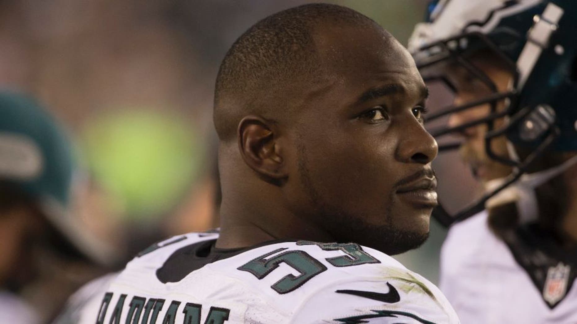 PHILADELPHIA, PA - AUGUST 11: Nigel Bradham #53 of the Philadelphia Eagles looks on during the game against the Tampa Bay Buccaneers at Lincoln Financial Field on August 11, 2016 in Philadelphia, Pennsylvania. The Eagles defeated the Buccaneers 17-9. (Photo by Mitchell Leff/Getty Images)