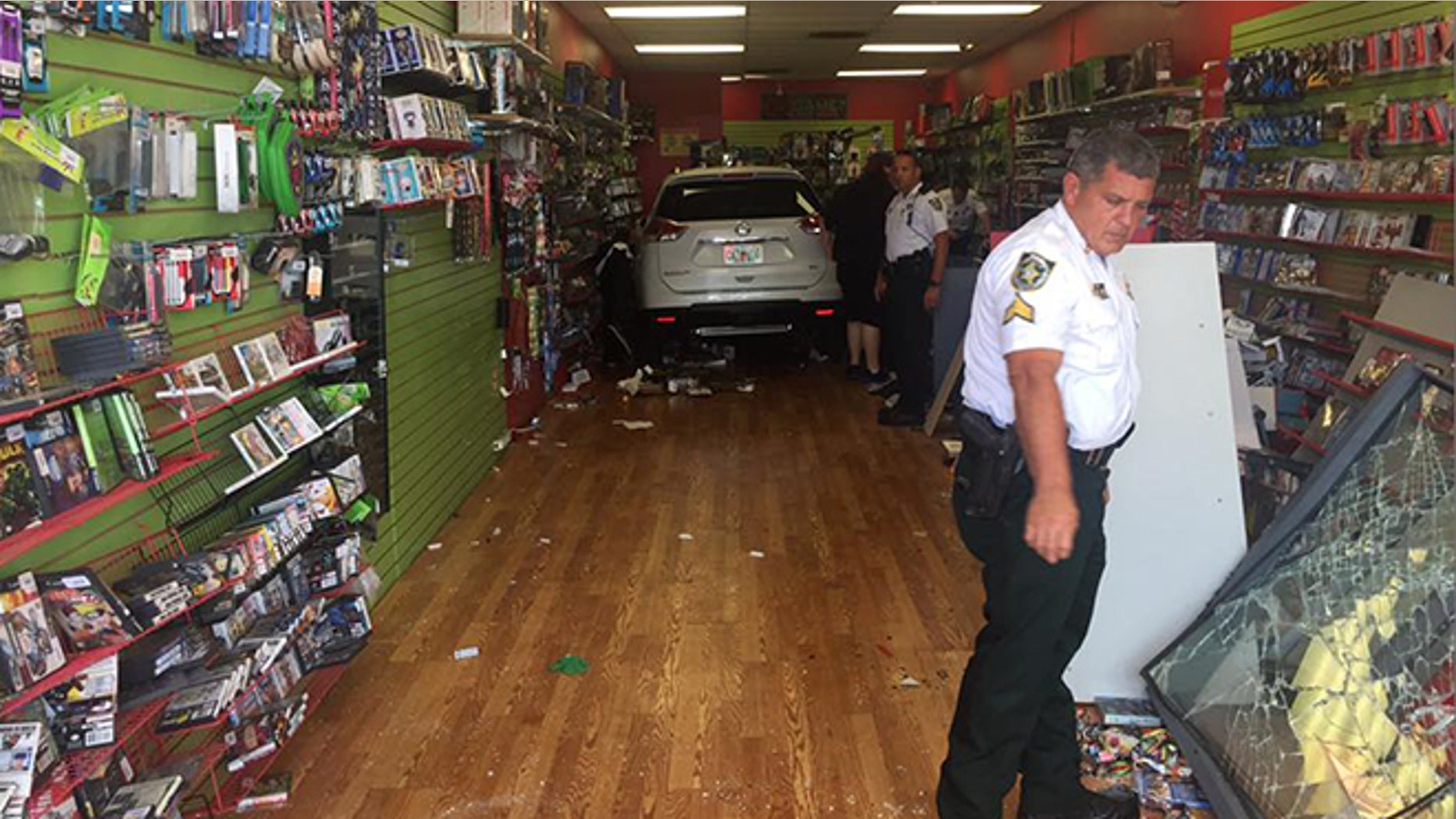 A vehicle crashed into R.U. Game in northern Tampa Friday.