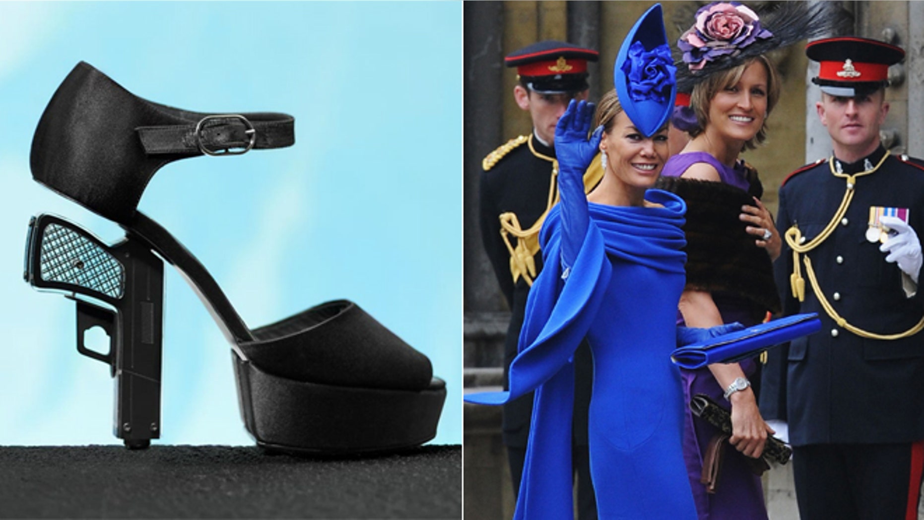 Chanel shoes, left. Tara Palmer Tomkinson attends the wedding of Britain's Prince William and Kate Middleton, in central London April 29, 2011.
