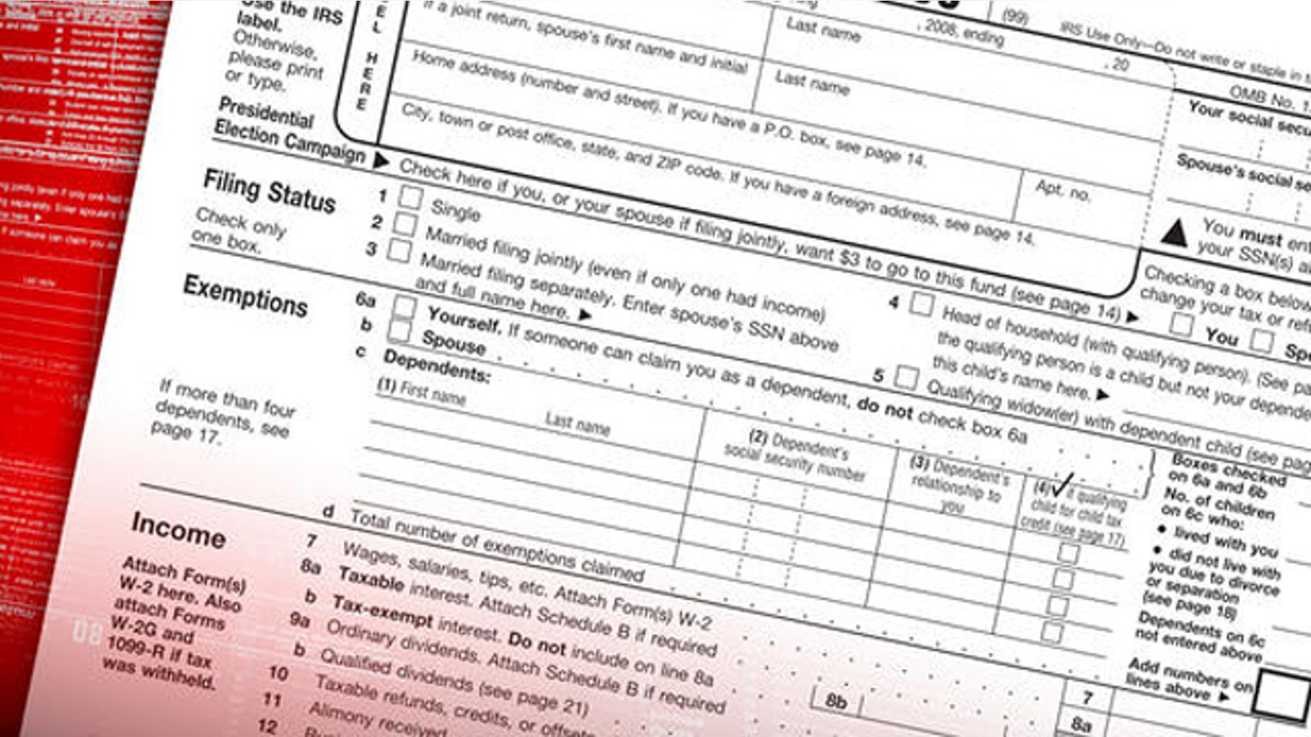 A 1040 IRS income tax form.