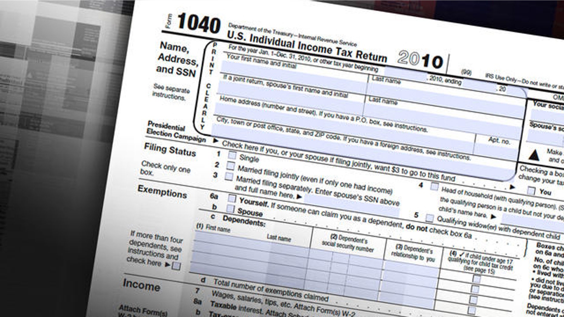 Shown here is a 2010 tax return form.