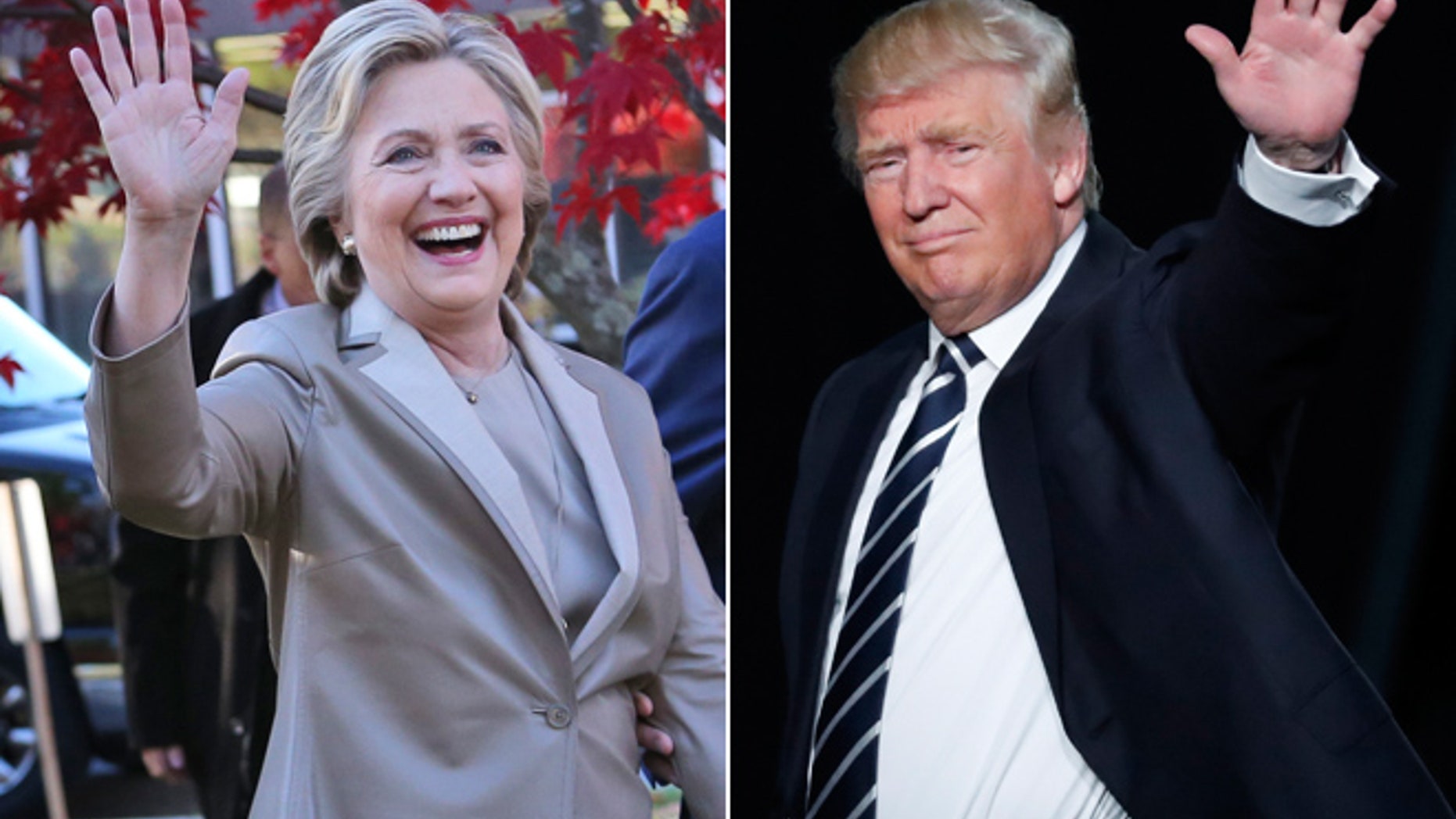 This split shows Hillary Clinton, left, and Donald Trump, right.