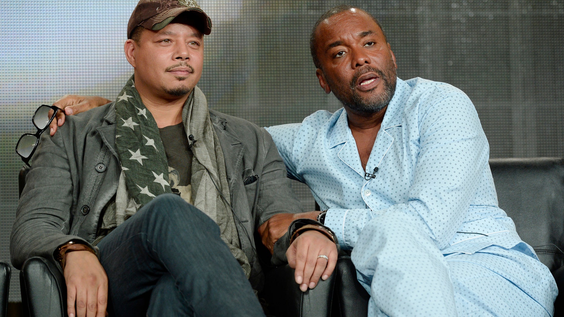 January 17, 2015. Producer Lee Daniels (R) and cast member Terrence Howard from the television series "Empire" at the Television Critics Association (TCA) Winter 2015 presentations in Pasadena, California.