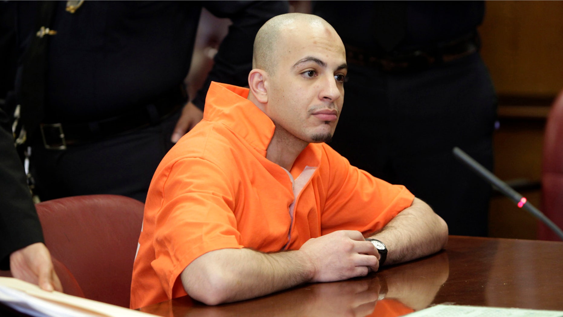 March 13, 2012: Ahmed Ferhani, who is charged with plotting to blow up New York City synagogues, appears in court in New York