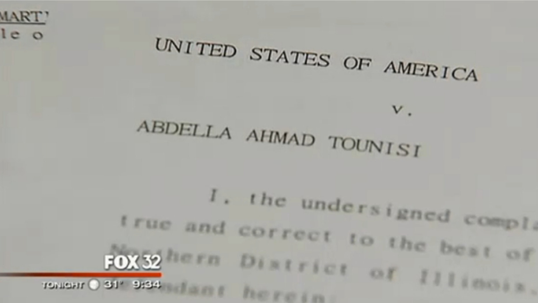 UNDATED: This image shows the federal complaint against 18-year-old Abdella Ahmad Tounisi, who is suspected of trying to join an Al Qaeda-affiliated group in Syria.