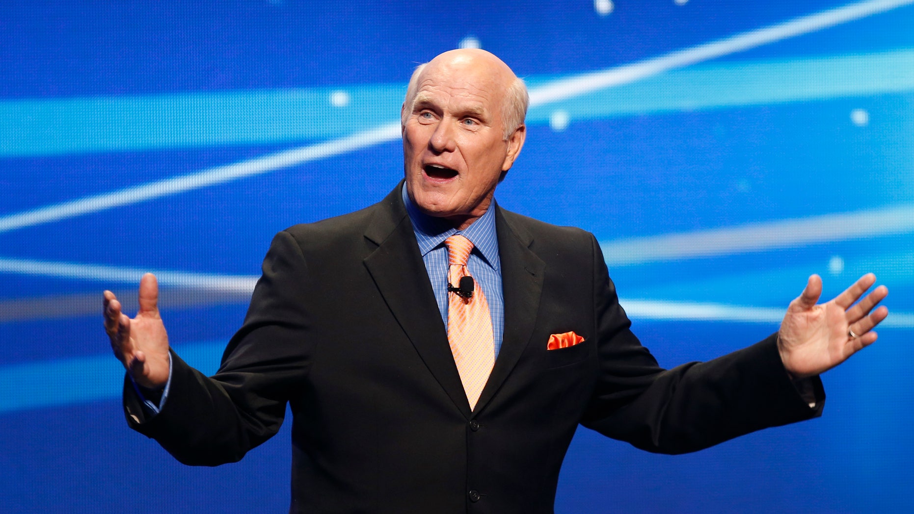 March 5, 2013. Former NFL football great and broadcaster Terry Bradshaw speaks during a presentation to announce Fox's new sports network "Fox Sports 1" in New York.