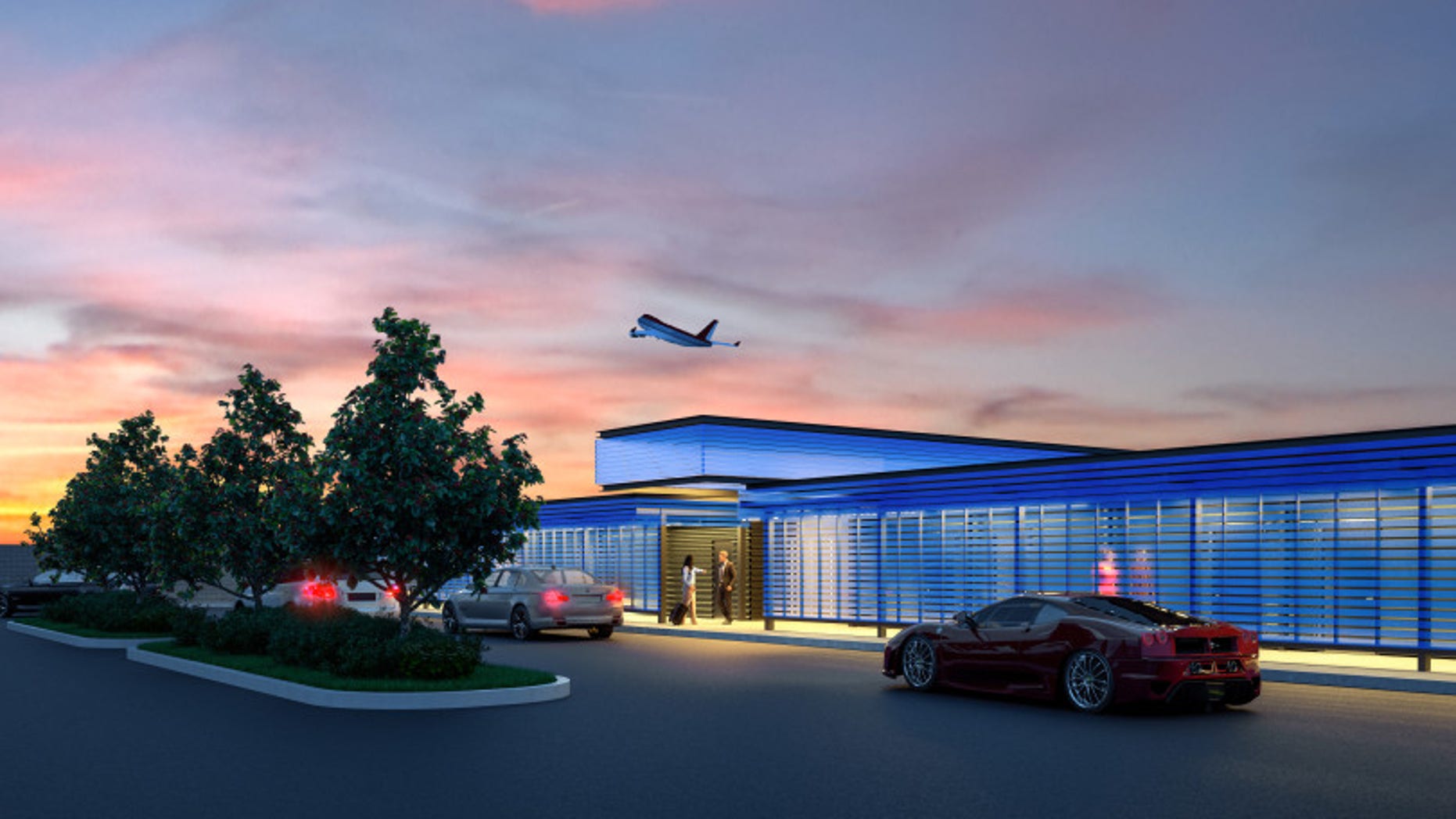 An artist rendering shows the private arrival area at a new $22-million facility catering to celebrities and others who want to pay a premium for privacy as they depart from or arrive at Los Angeles International Airport. The facility called the Private Suite opened Monday, May 15, 2017, and offers an exclusive entrance, one-on-one security screening and plush lounges.