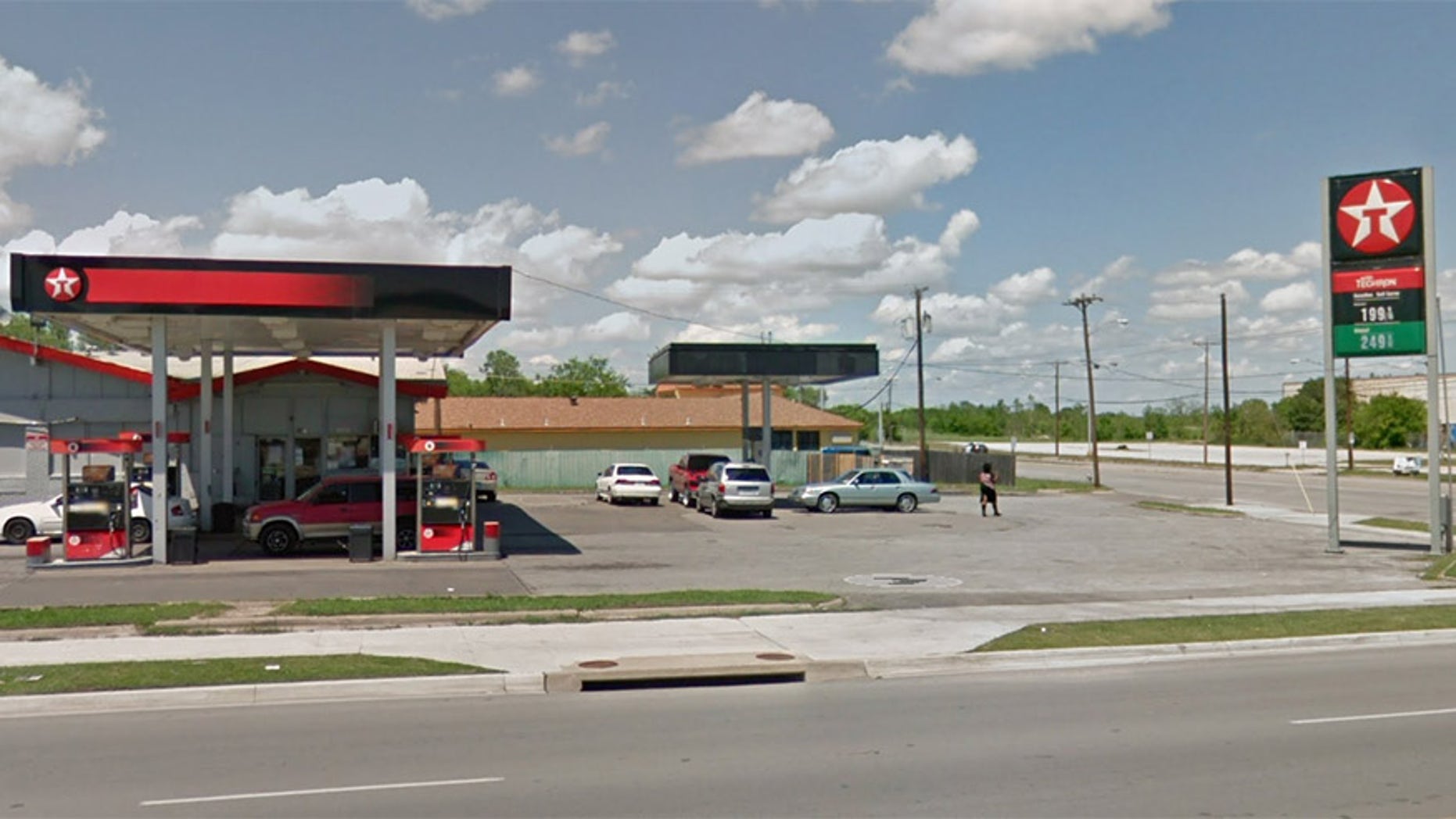 Fort Worth police say a 77-year-old man was robbed after being given a ride in a car by a panhandler who approached him at this Texaco gas station.