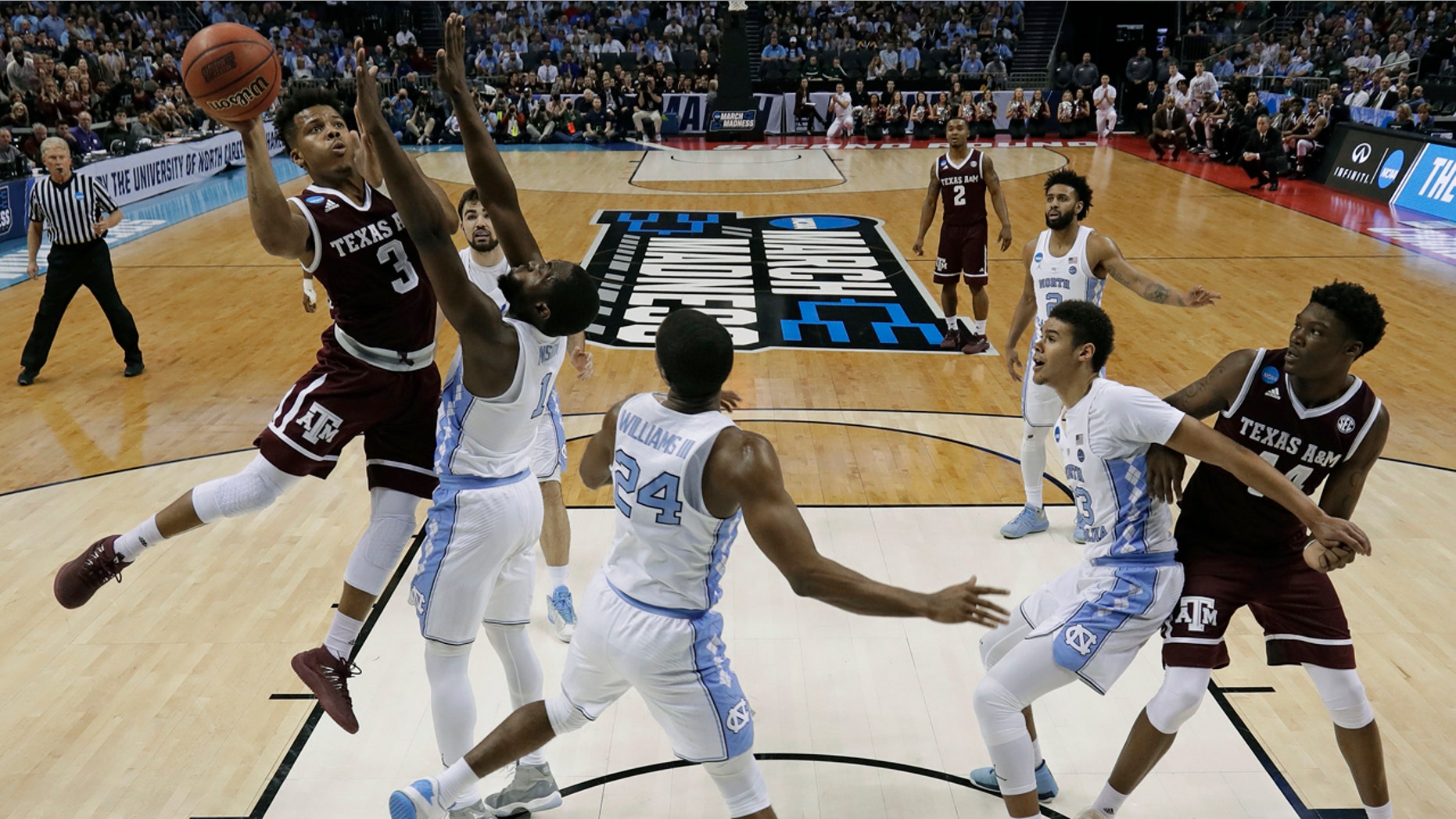 Texas A&M turned the game around with a 15-0 first-half run that turned a 20-13 deficit into a 28-20 lead.