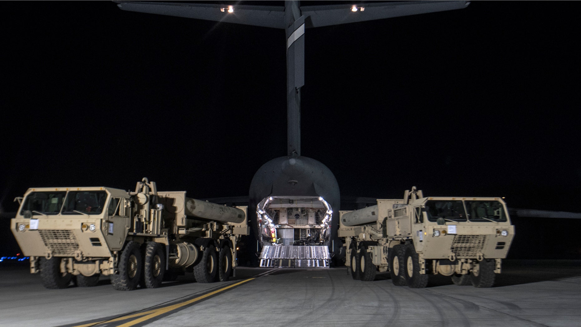 The first elements of THAAD missile system arrive in South Korea on March 6, 2017.