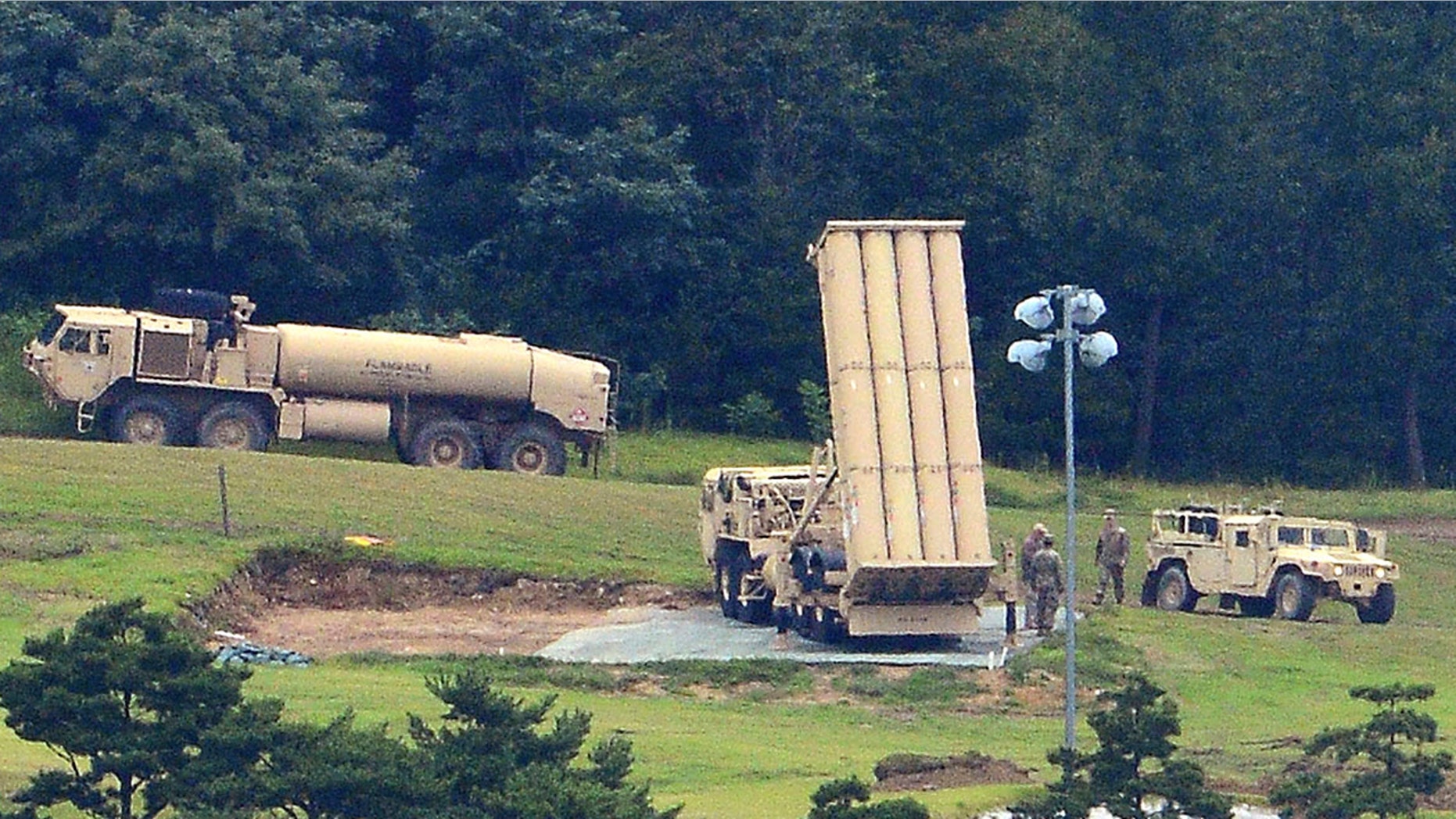 The THAAD missile defense system is seen in Seongju, South Korea Wednesday.