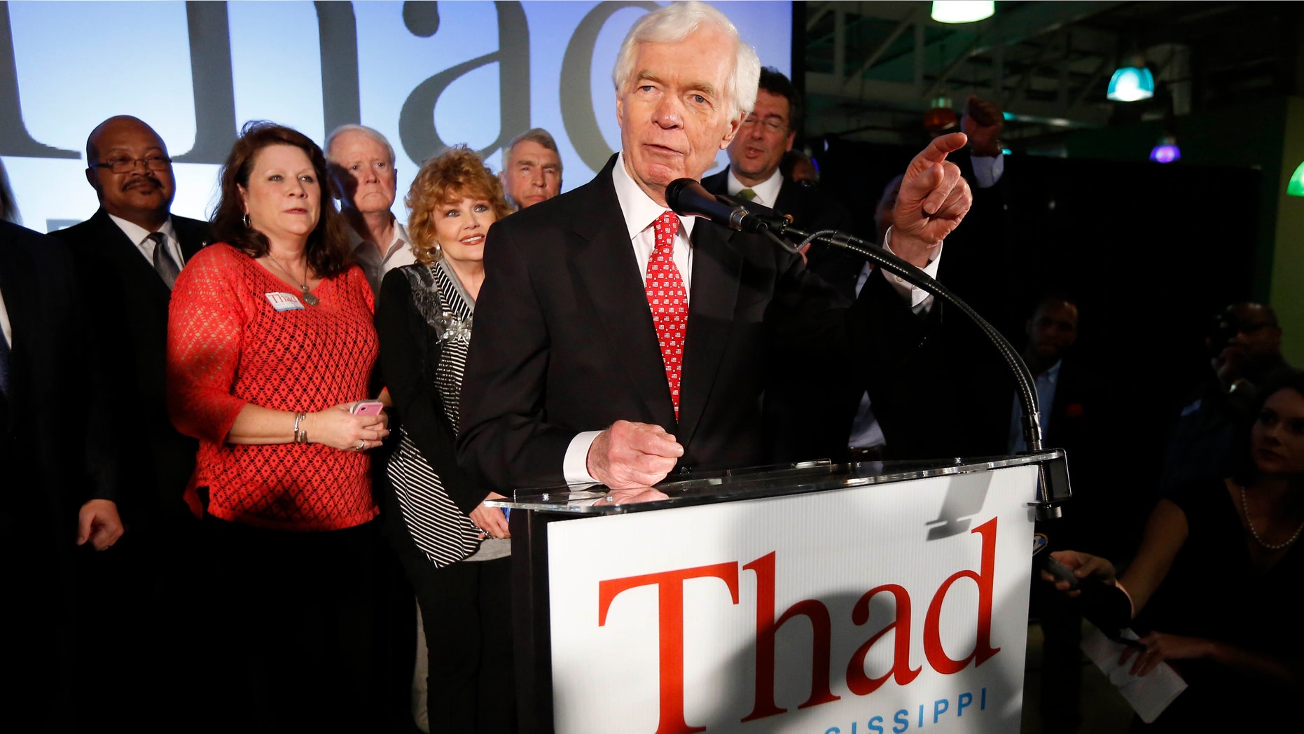 June 24, 2014: U.S. Sen. Thad Cochran, R-Miss., addresses supporters and volunteers at his runoff election victory party.