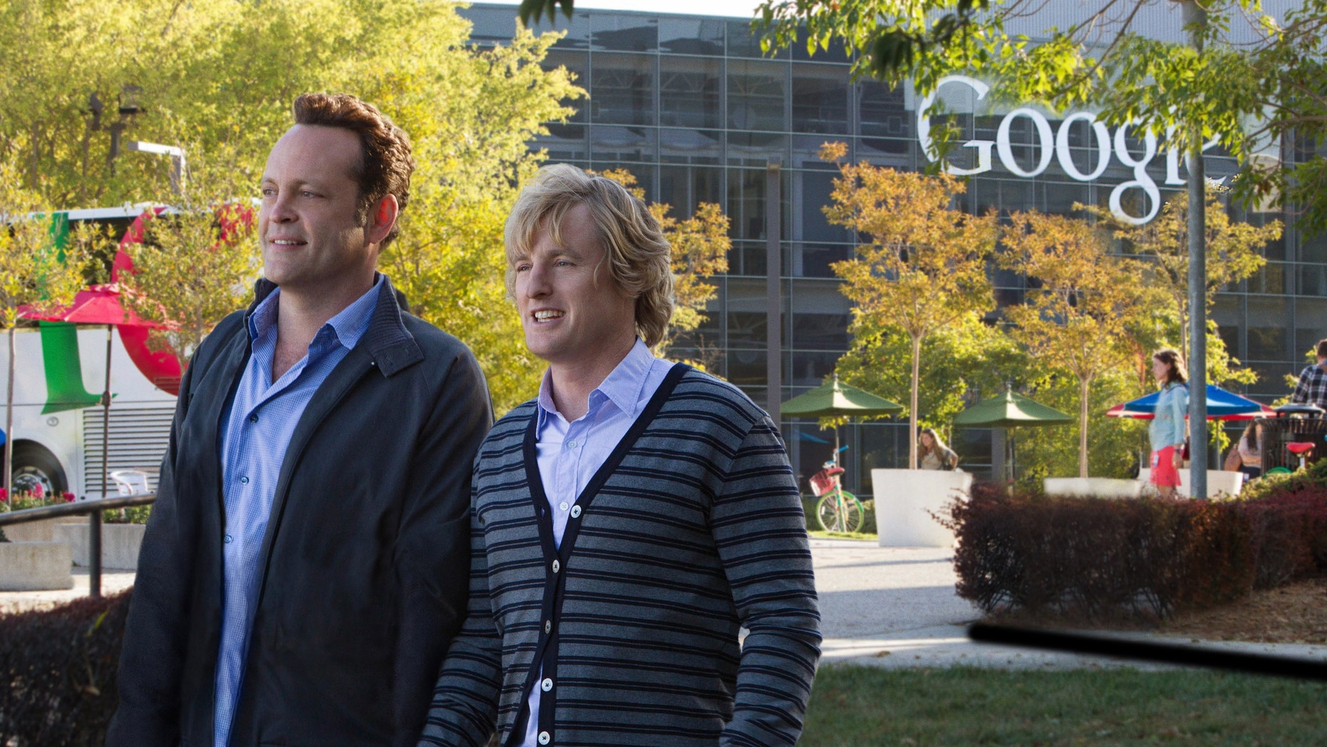 This film publicity image released by 20th Century Fox shows Owen Wilson, right, and Vince Vaughn in a scene from "The Internship."