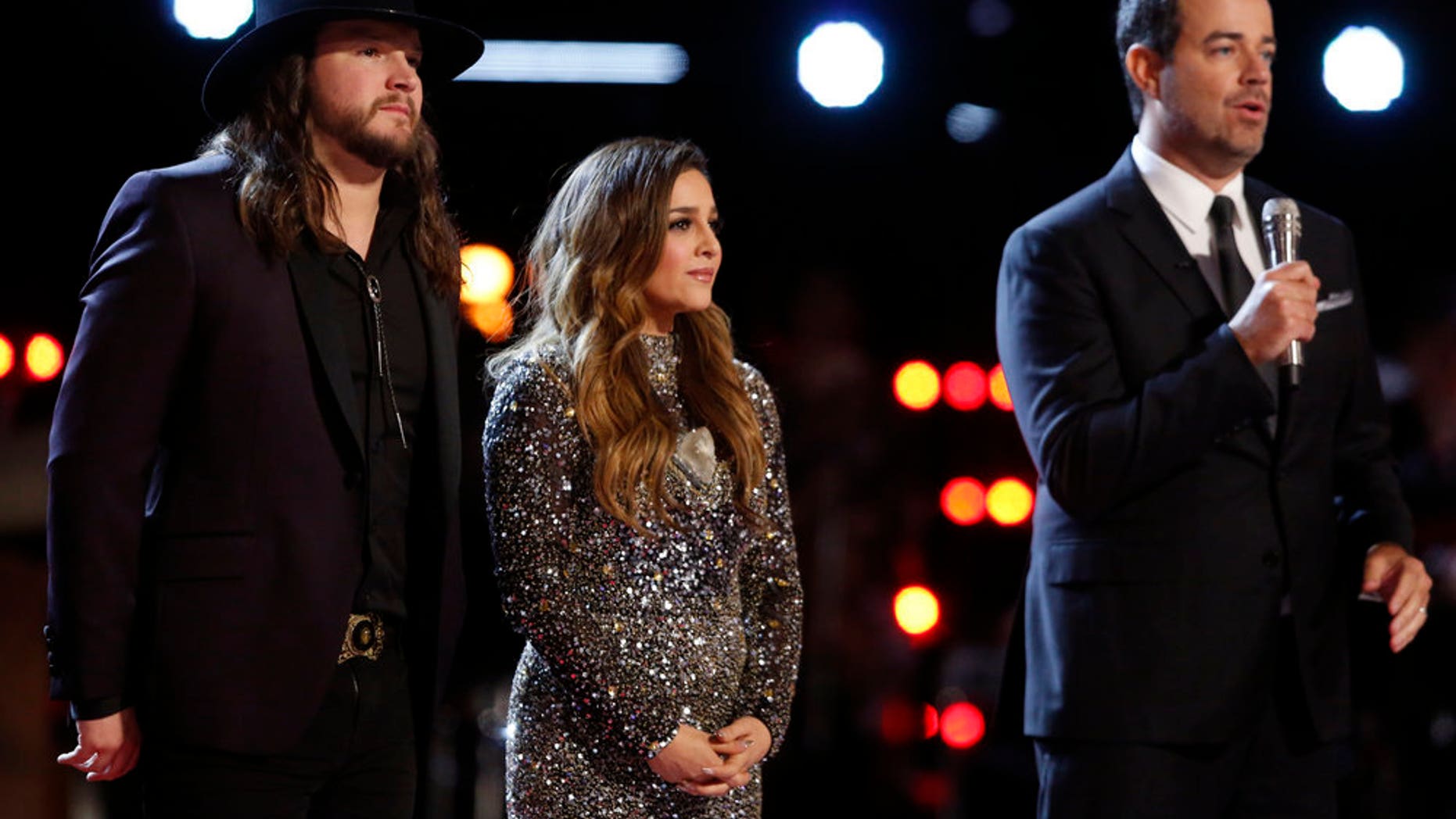 THE VOICE -- "Live Finale" Episode: 1018B -- Pictured: (l-r) Adam Wakefield, Alisan Porter, Carson Daly -- (Photo by: Trae Patton/NBC)