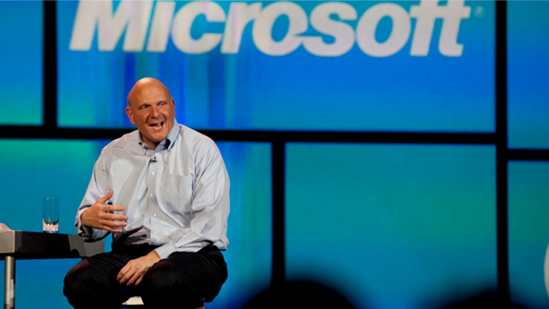 Microsoft CEO Steve Ballmer talks about Windows 8 during his keynote address at the 2012 International CES tradeshow.