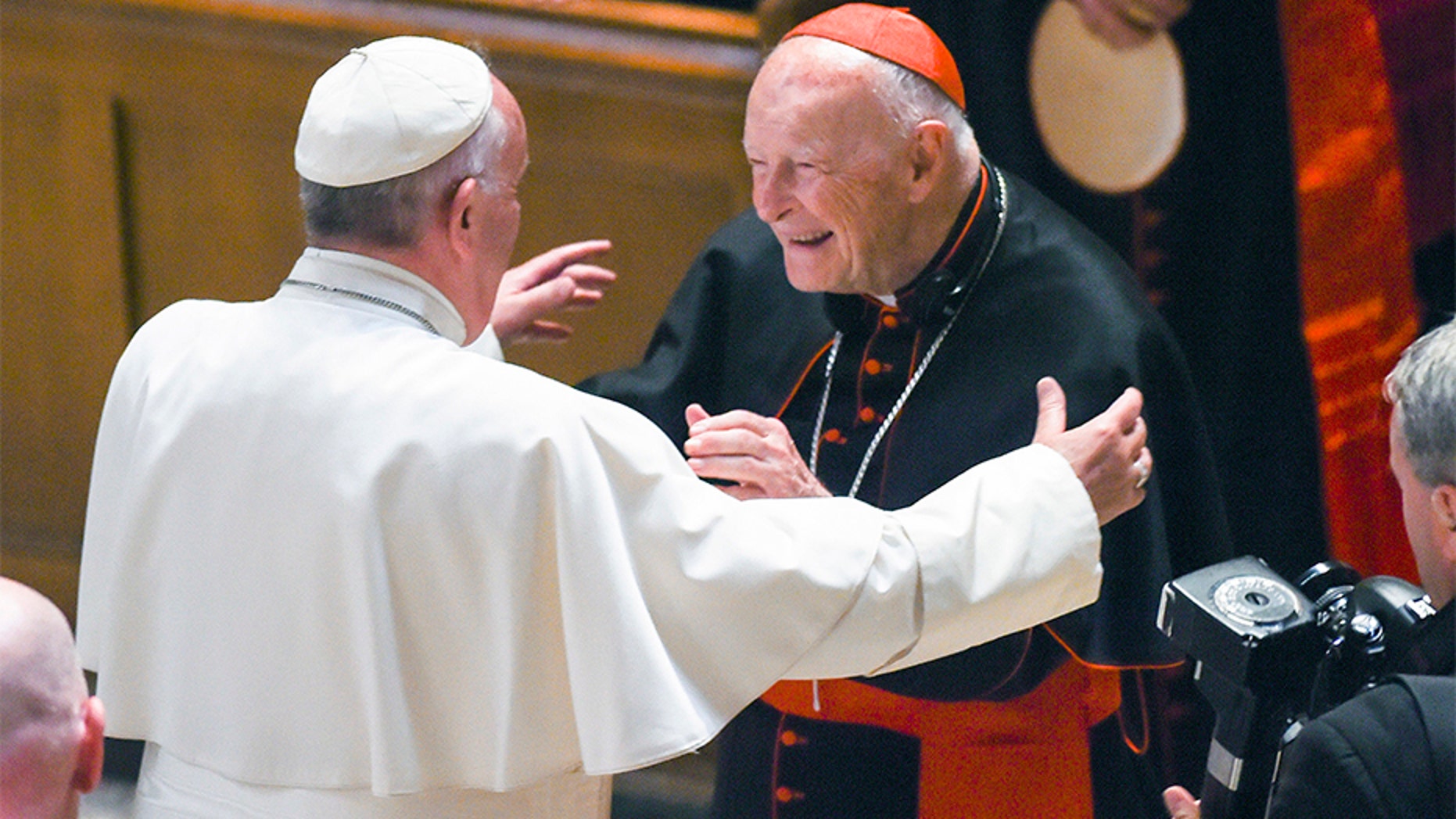Pope Francis greets Cardinal Theodore McCarrick in this undated photo.