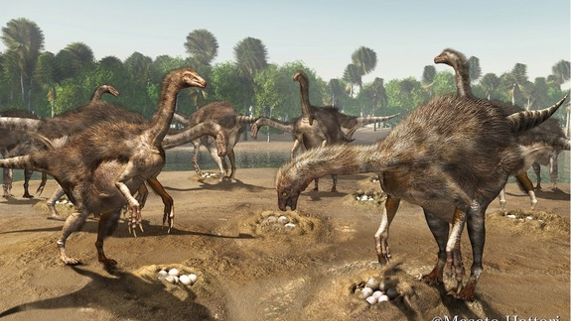 An illustration of therizinosaurs.