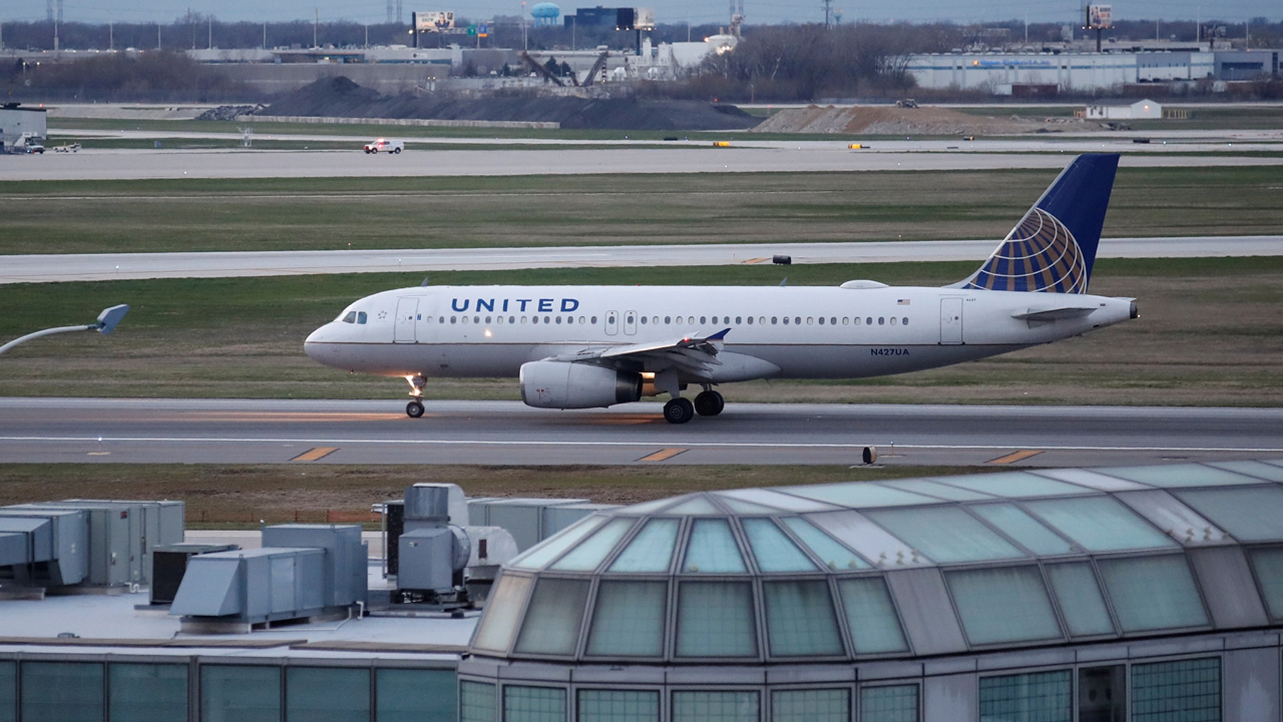 A United Airline Airbus A320 aircraft lands at O'Hare International Airport in Chicago