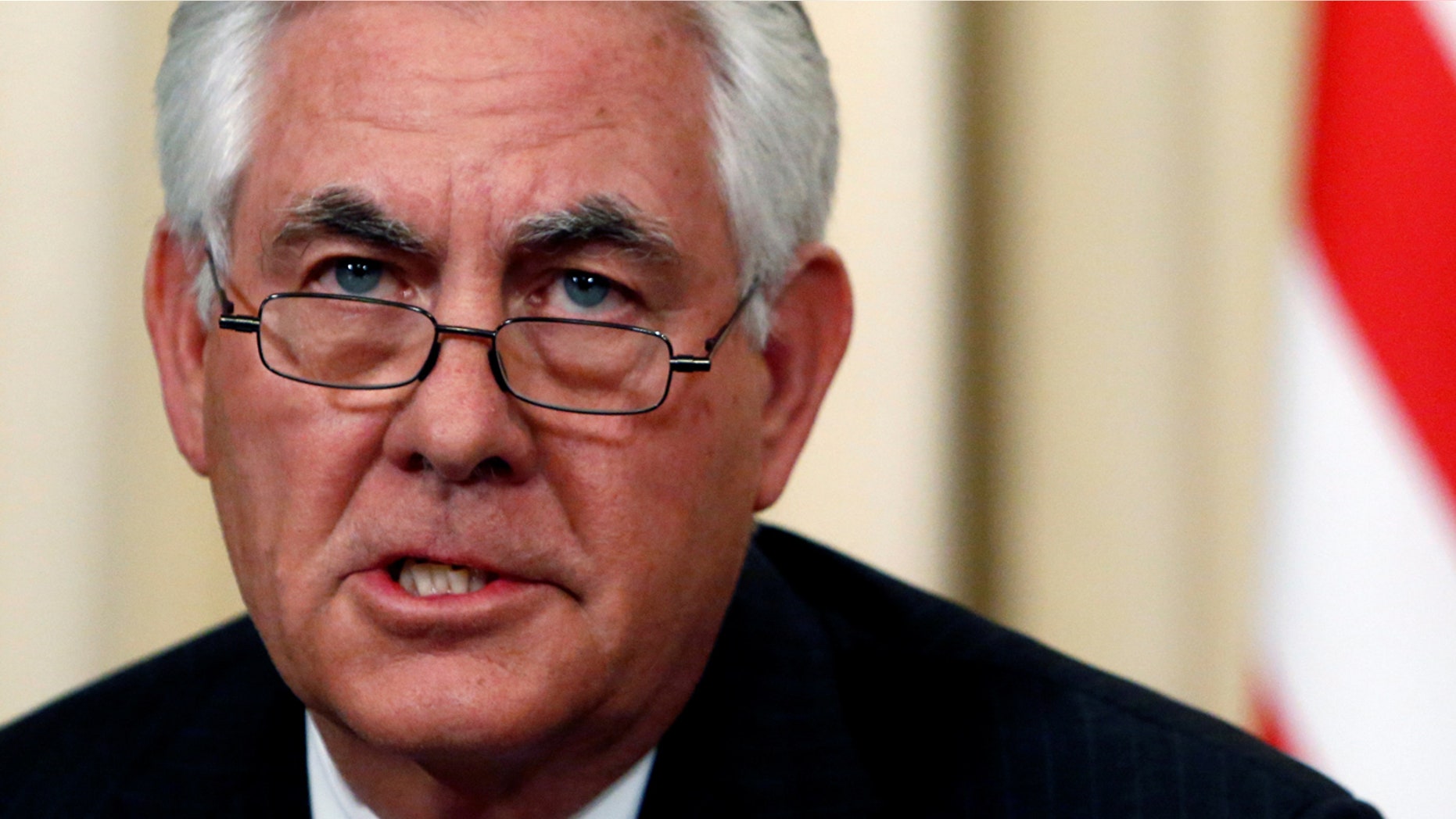 U.S. Secretary of State Rex Tillerson speaks during a news conference with Russian Foreign Minister Sergei Lavrov following their talks in Moscow, Russia, April 12, 2017. REUTERS/Sergei Karpukhin - RTX35AIG