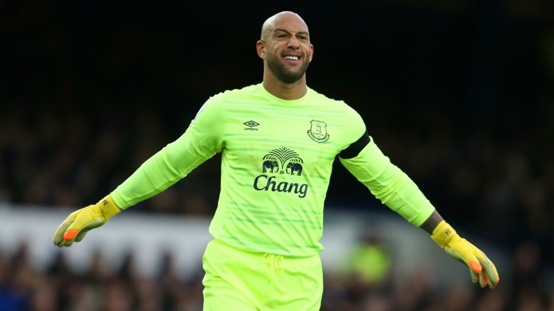 during the Barclays Premier League match between Everton and Aston Villa at Goodison Park on November 21, 2015 in Liverpool, England.
