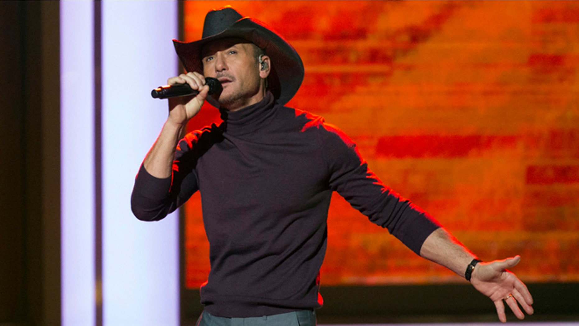 November 18, 2014. Singer Tim McGraw performs during the taping of
"A Very GRAMMY Christmas" at the Shrine Auditorium in Los Angeles.