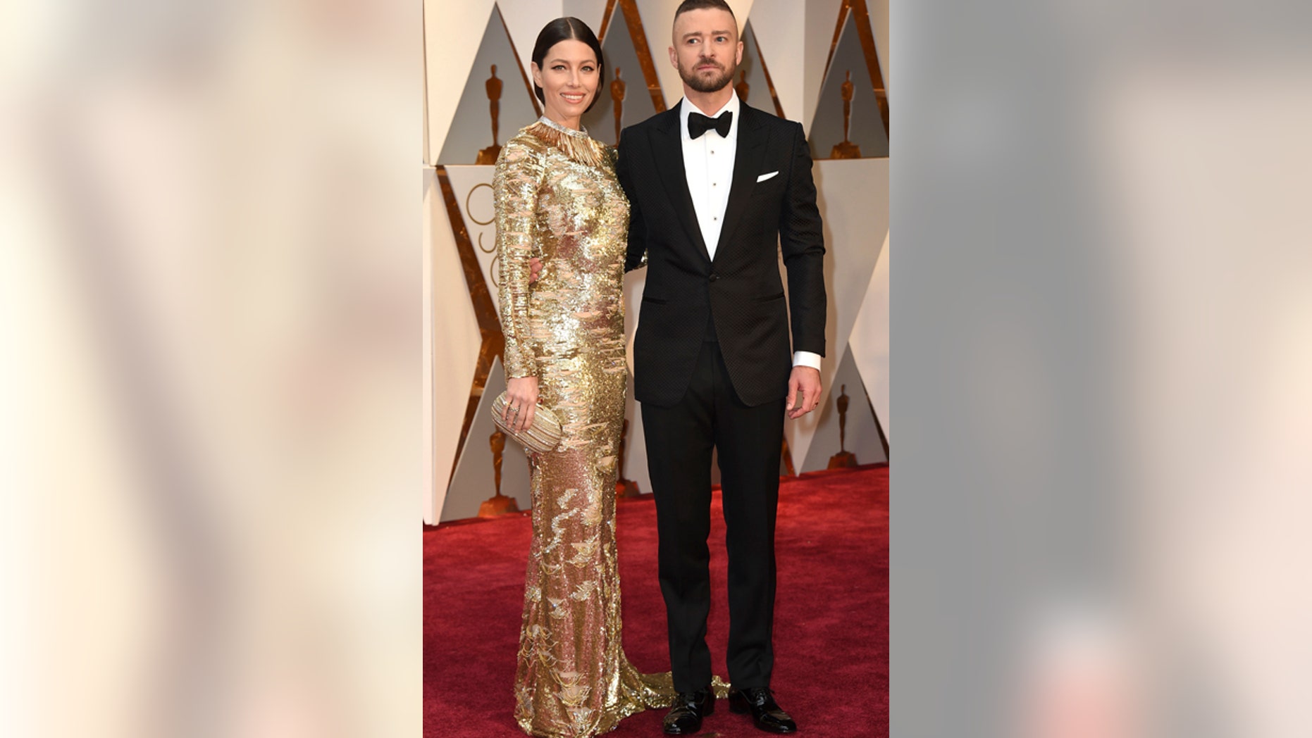 Jessica Biel, left, and Justin Timberlake arrive at the Oscars on Sunday, Feb. 26, 2017, at the Dolby Theatre in Los Angeles. (Photo by Jordan Strauss/Invision/AP)