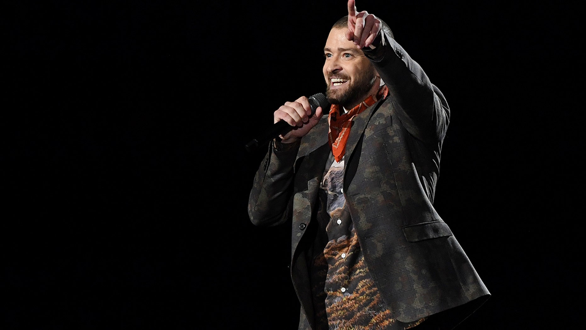 Feb 4, 2018; Minneapolis, MN, USA; Justin Timberlake performs during half time in Super Bowl LII between the New England Patriots and the Philadelphia Eagles at U.S. Bank Stadium. Mandatory Credit: John David Mercer-USA TODAY Sports - 10588159