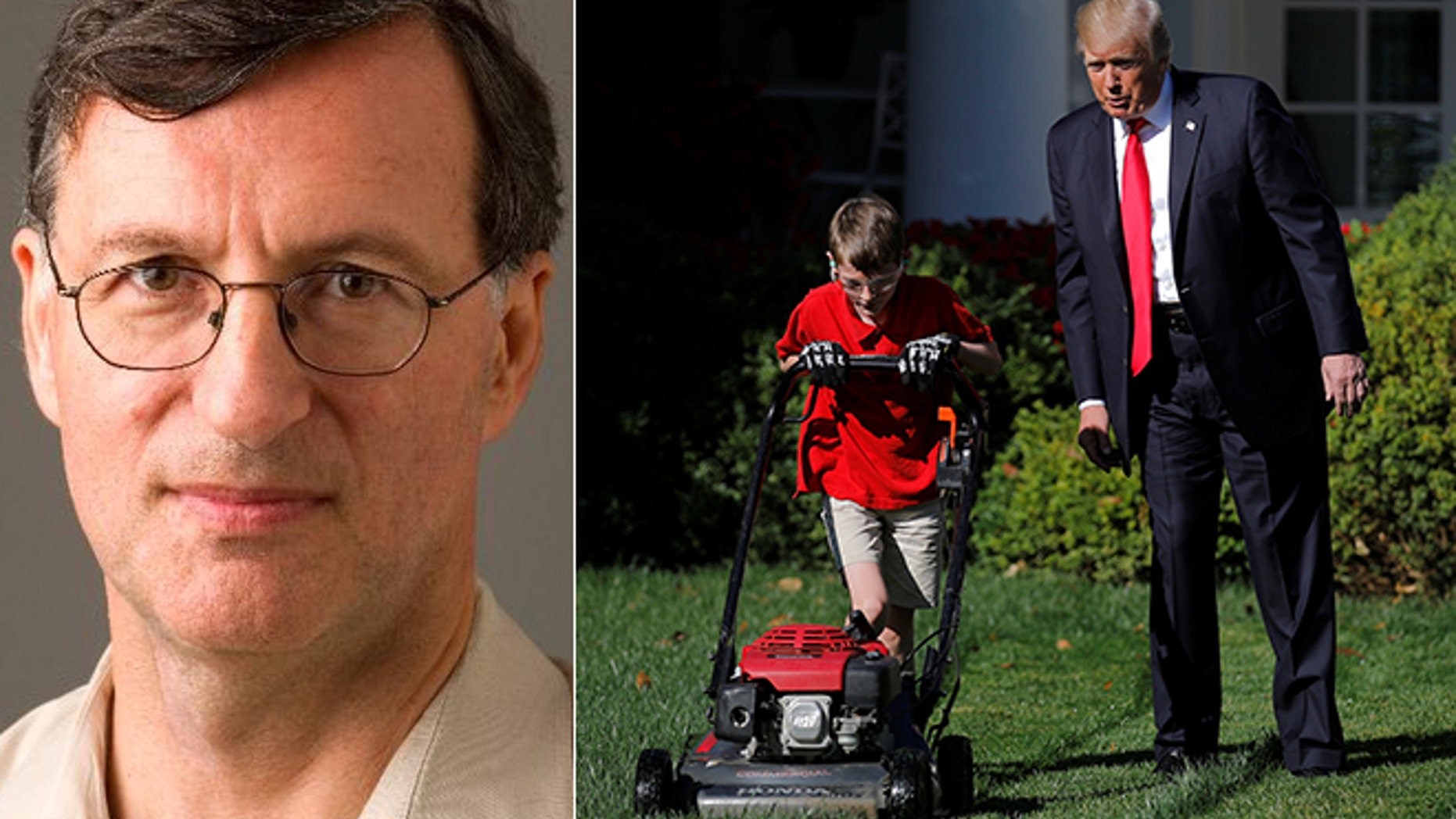 Steven Greenhouse, left, tweeted that the lawn-mowing gig was 'not sending a great signal on child labor, minimum wage & occupational safety.'