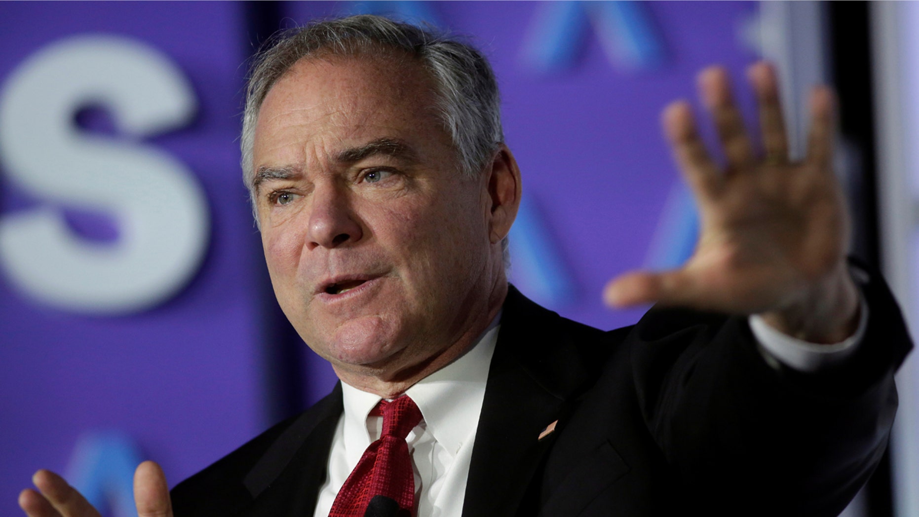 Senator Tim Kaine (D-VA) speaks about healthcare reform in Washington.