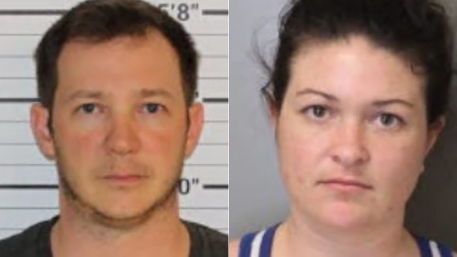 Jesse Piatt, left, and Trish Piatt were charged with aggravated child abuse and aggravated child neglect or endangerment after police discovered they were allegedly torturing the 9-year-old girl.