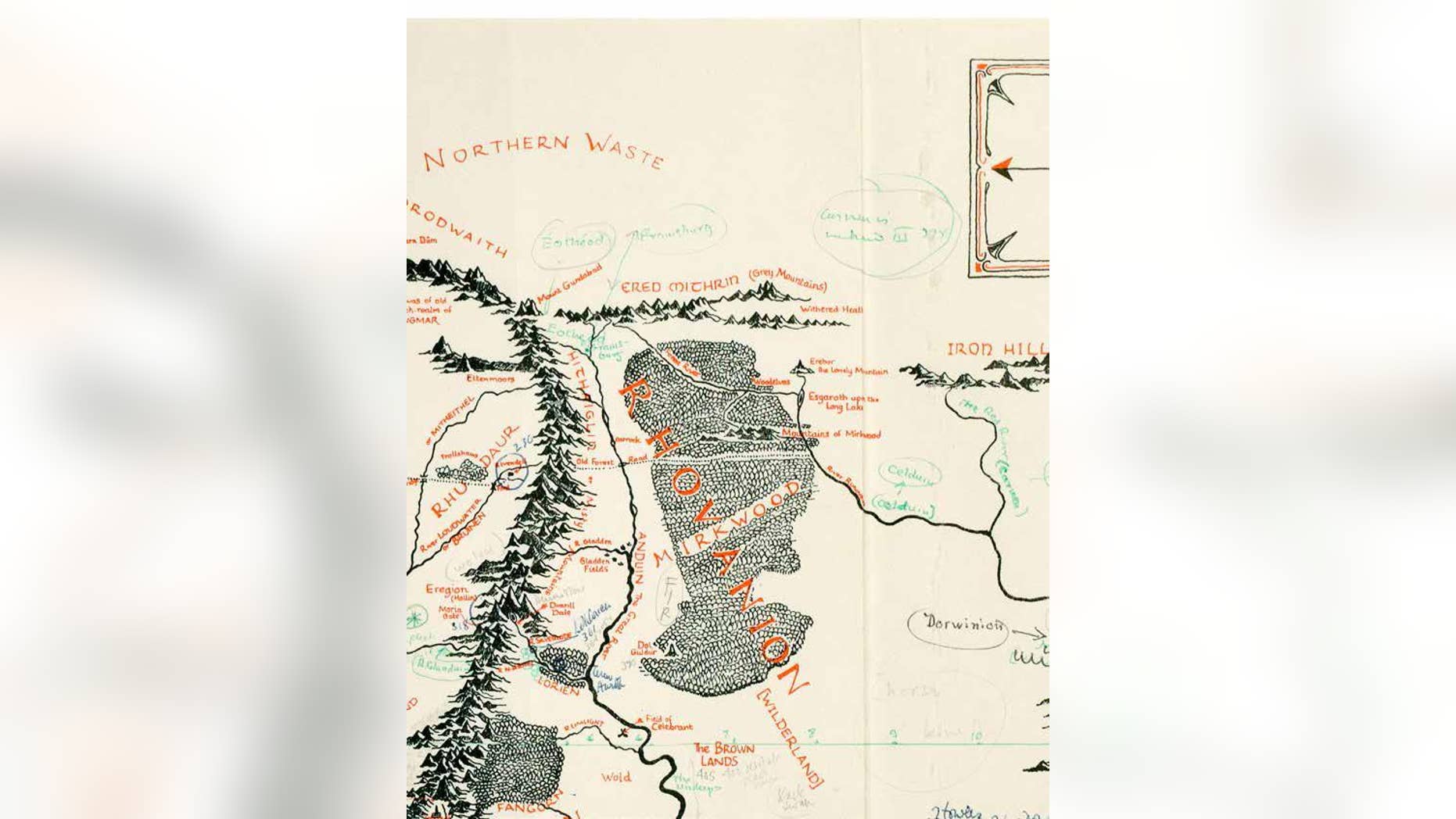 Map of Middle-Earth annotated by JRR Tolkien (Blackwell's Rare Books).