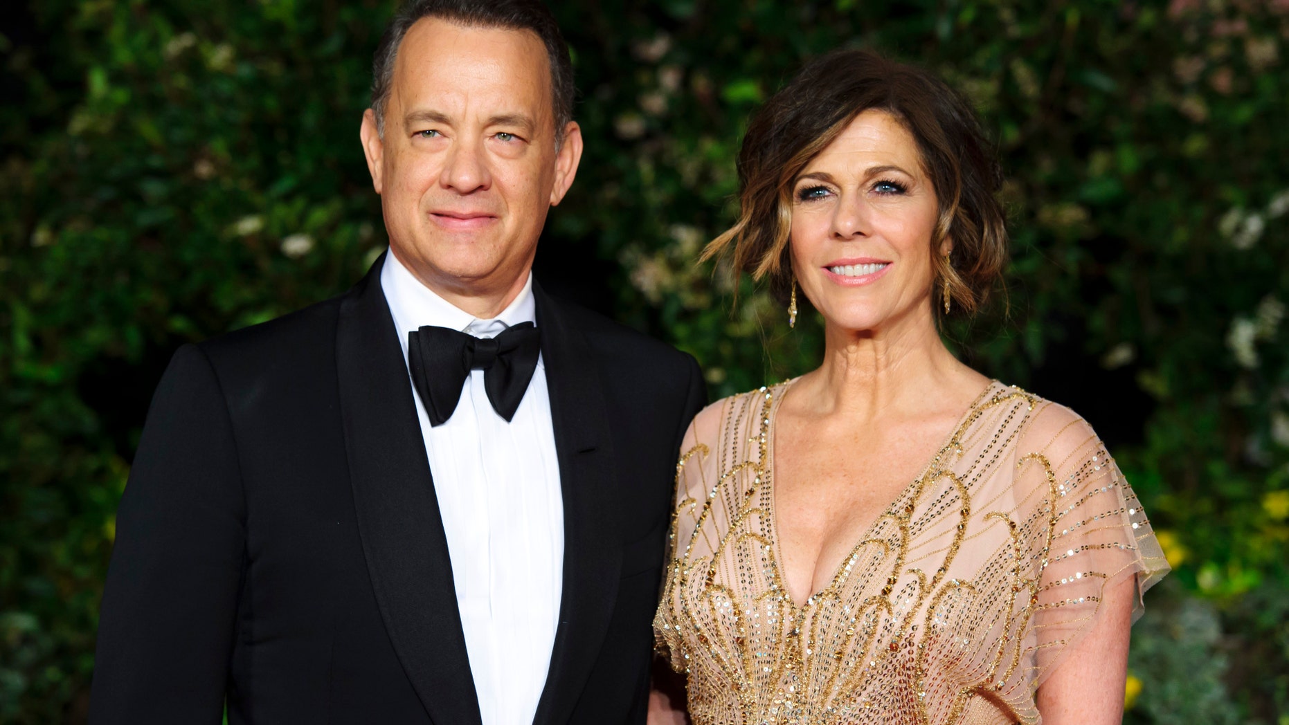 Feb. 16, 2014. Tom Hanks and Rita Wilson arrive for the British Academy Film Awards 2014 After Party at the Grosvenor Hotel, in central London.