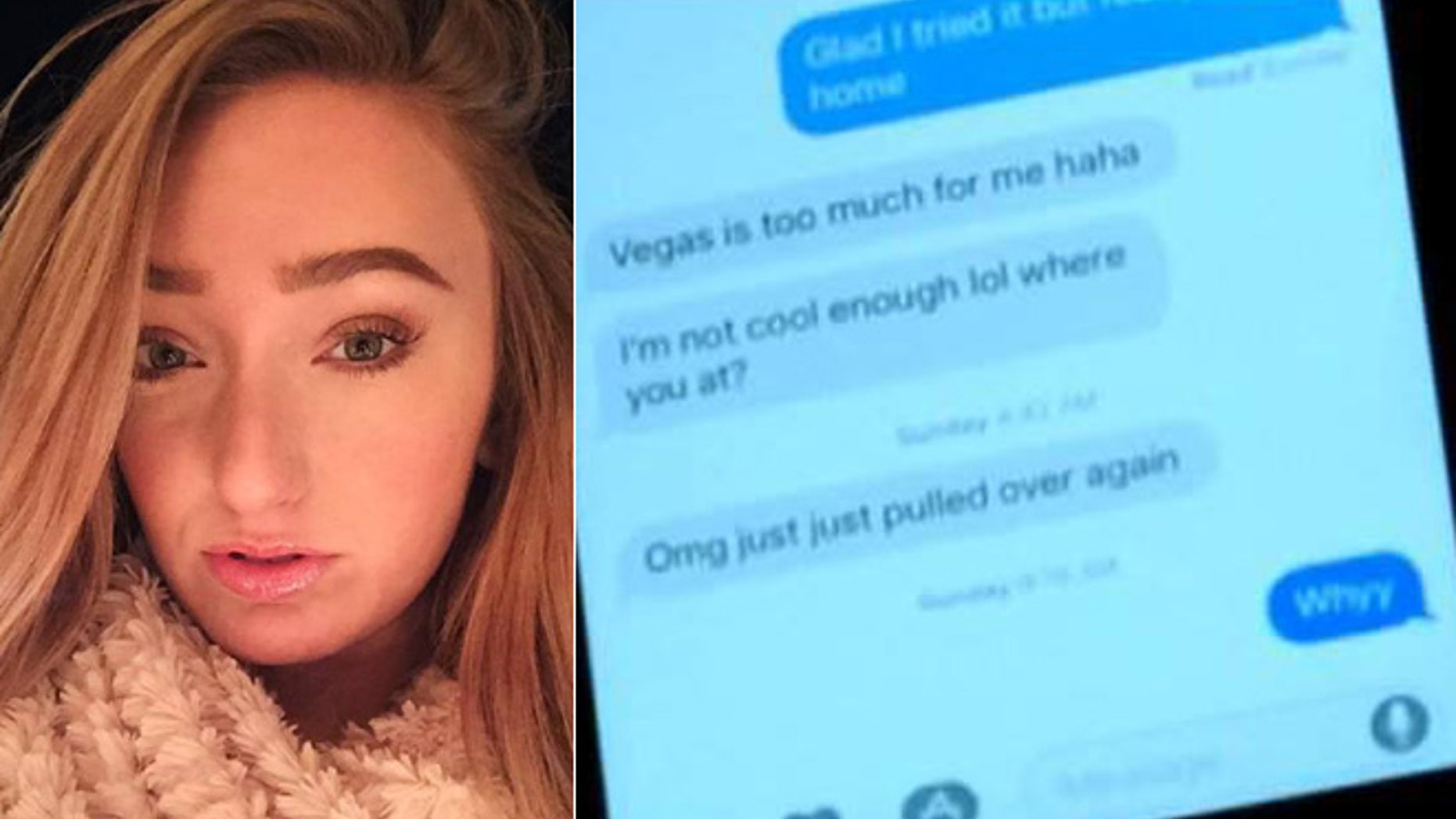 A friend said Toni Anderson texted about getting pulled over.