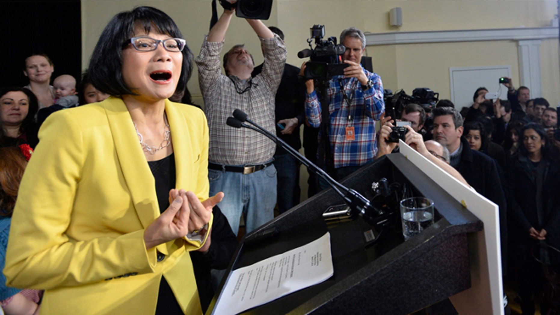 Mar. 13, 2014: Olivia Chow speaks to the media after she officially entered into the race as a candidate for Mayor in the fall Toronto mayoral election in Toronto.