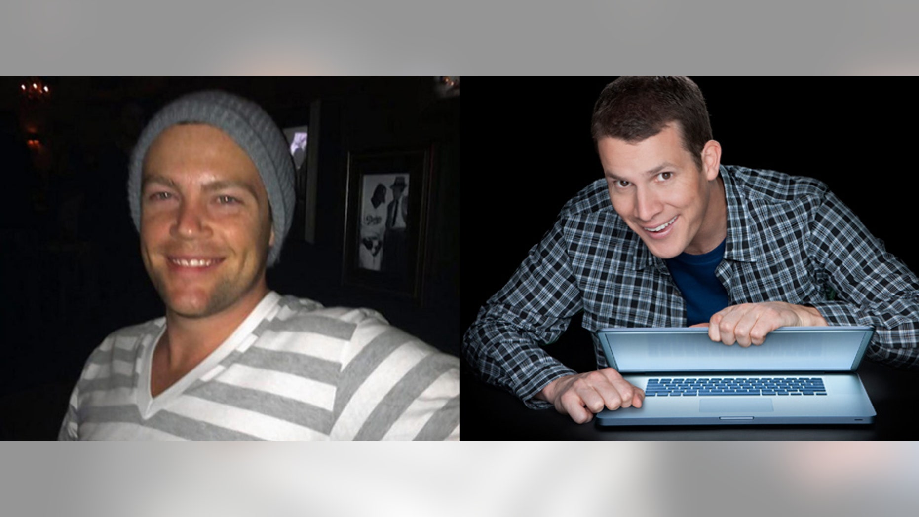 John Winkler, left, is shown alongside Daniel Tosh. Winkler was accidentally killed by police on Monday in California.