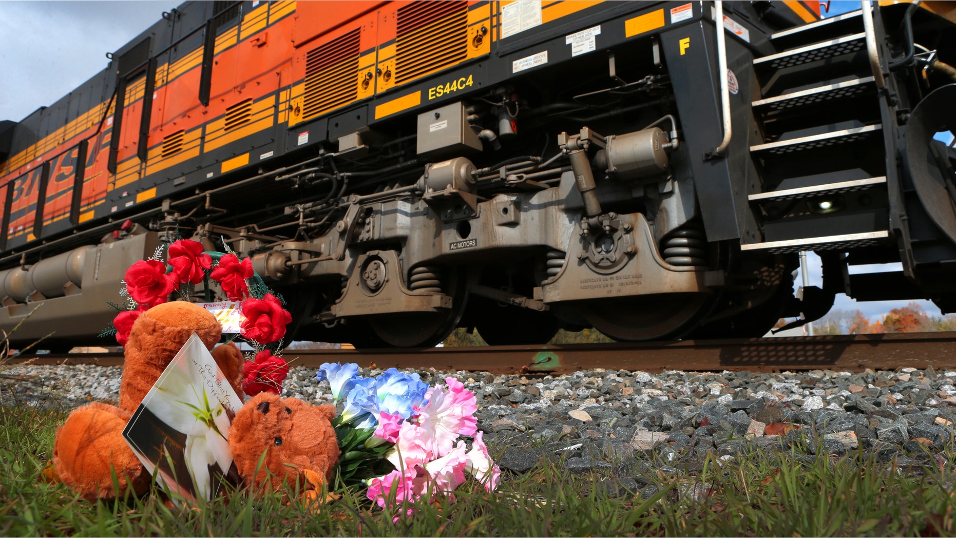 Oct. 31, 2014: A tiny memorial sits beside the railroad tracks in downtown Vandalia.