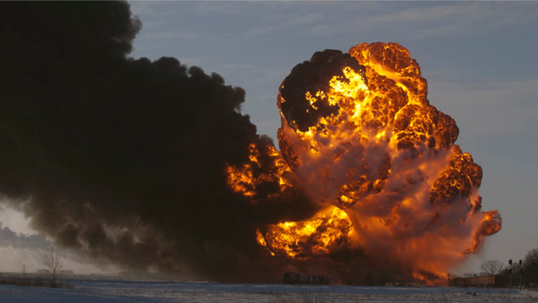 Dec. 30, 2013: A fireball goes up at the site of an oil train derailment in Casselton, N.D.