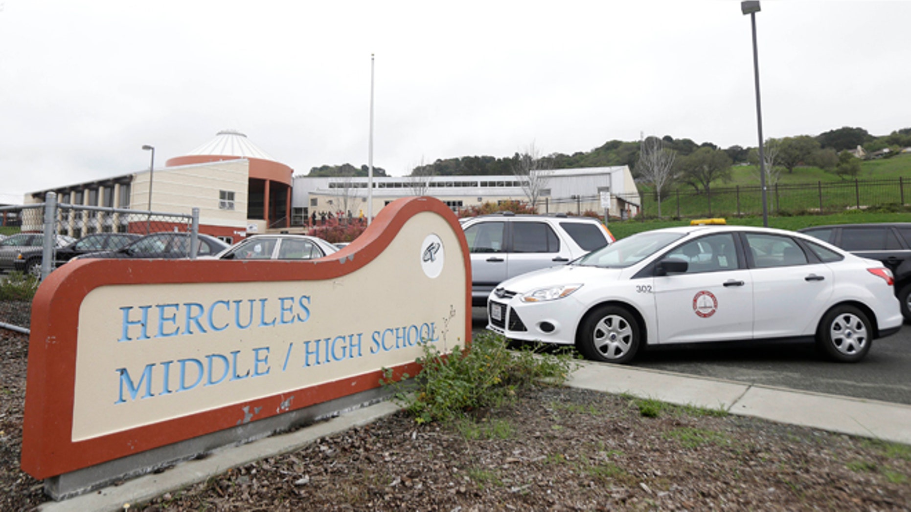 March 4, 2014: A sign for the Hercules Middle/High School campus is shown in Hercules, Calif.