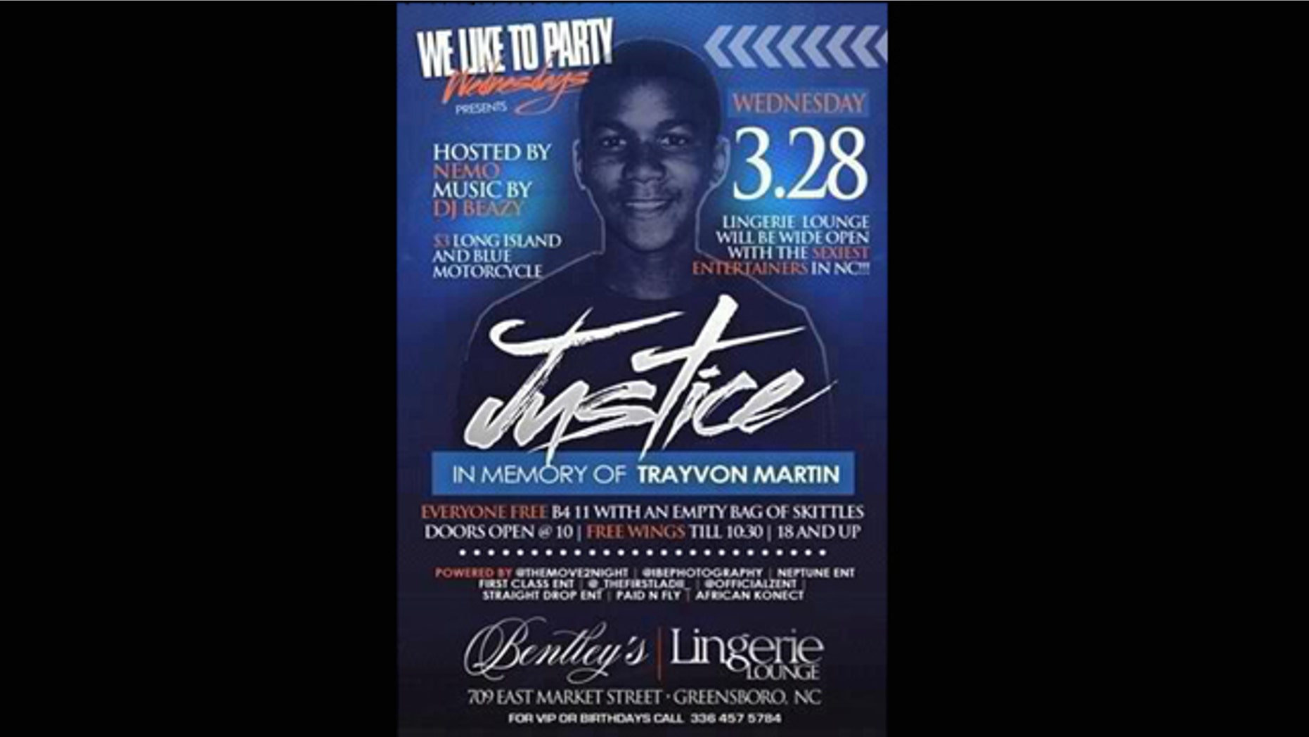 A flier advertising a North Carolina nightclub event whre patrons were encouraged to bring an empty bag of skittles for free admission.