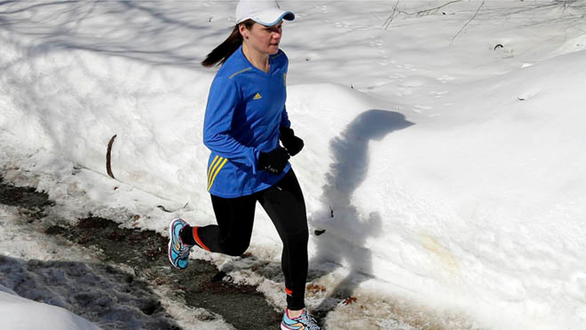 Feb. 27, 2015: Becca Pizzi trains for the Boston Marathon along Heartbreak Hill in Newton, Mass. Pizzi, a veteran of 45 marathons, vies to be the first American woman to complete the World Marathon Challenge -- seven marathons in seven days on seven continents -- in January 2016. (AP)