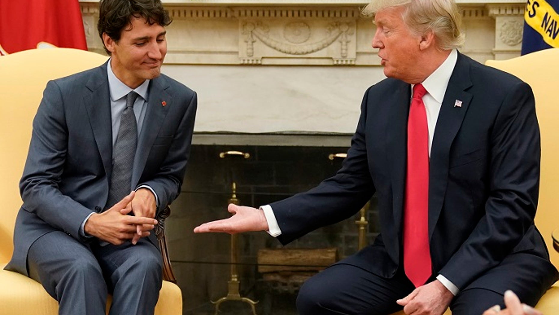 Canadian Prime Minister Justin Trudeau and U.S. President Donald Trump meet at the White House, Oct. 11, 2017.