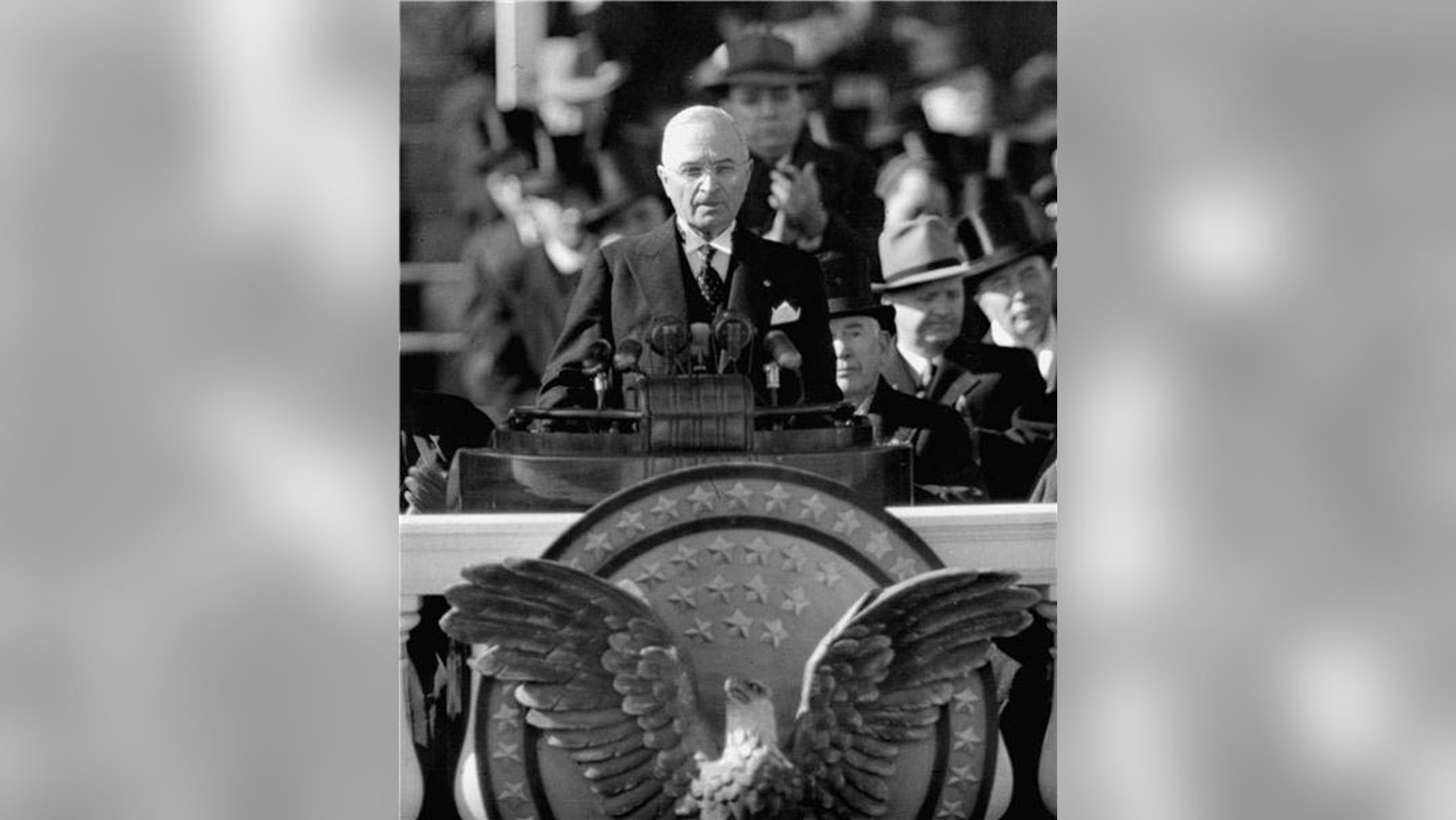 President Truman delivers his inaugual address in 1949 (AP Photo)