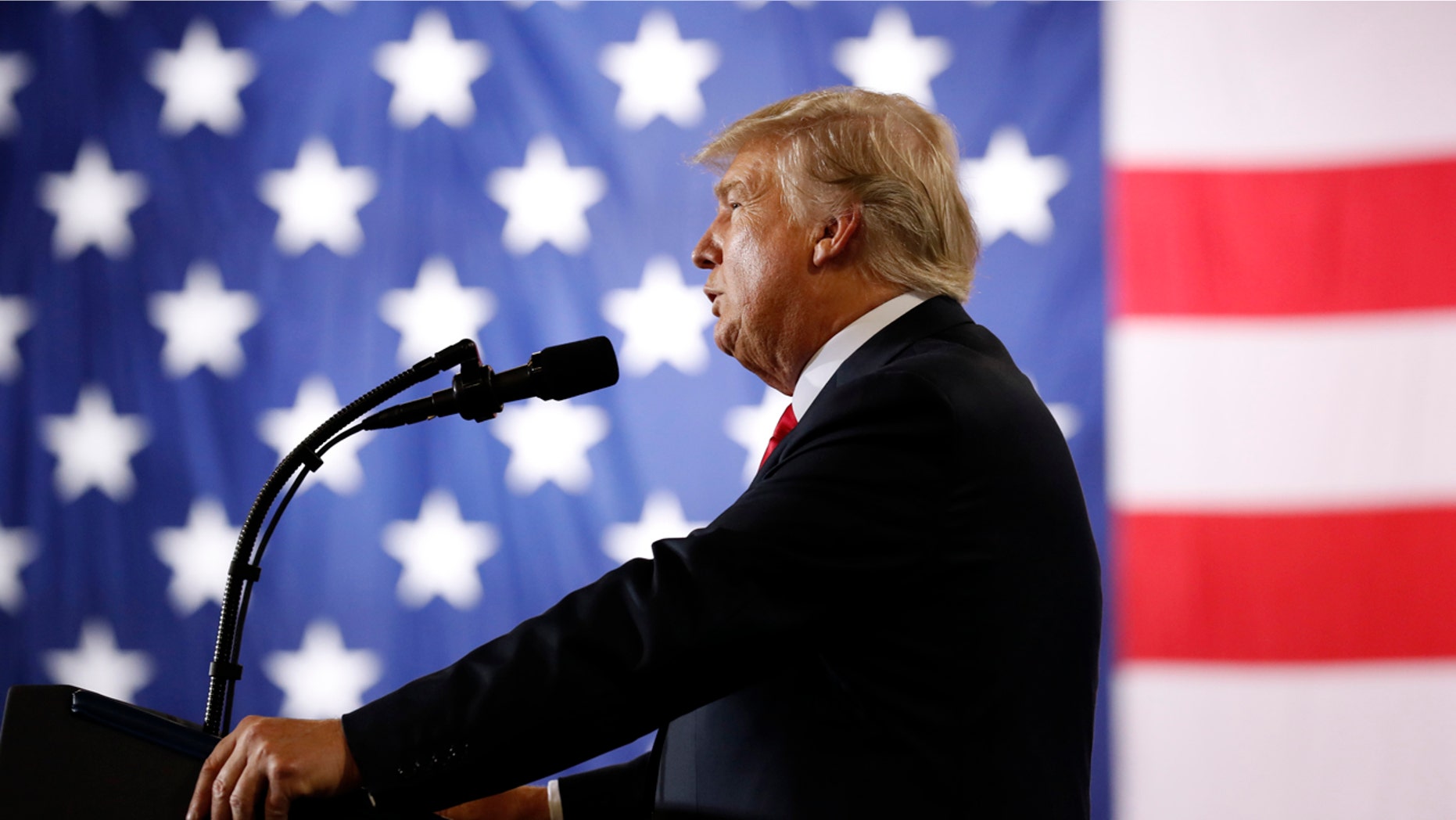 President Donald Trump speaks about tax reform during an event at the Harrisburg International Airport, Wednesday Oct. 11, 2017, in Middletown, Pa. (AP Photo/Alex Brandon)