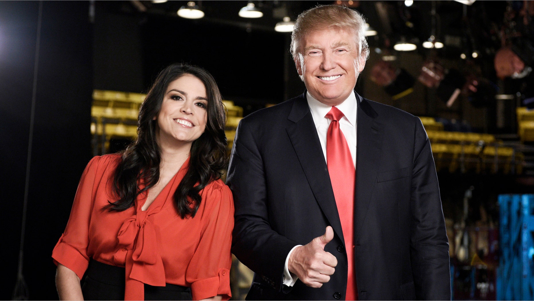 "Saturday Night Live" cast member Cecily Strong, left, and Republican presidential candidate Donald Trump in New York.
